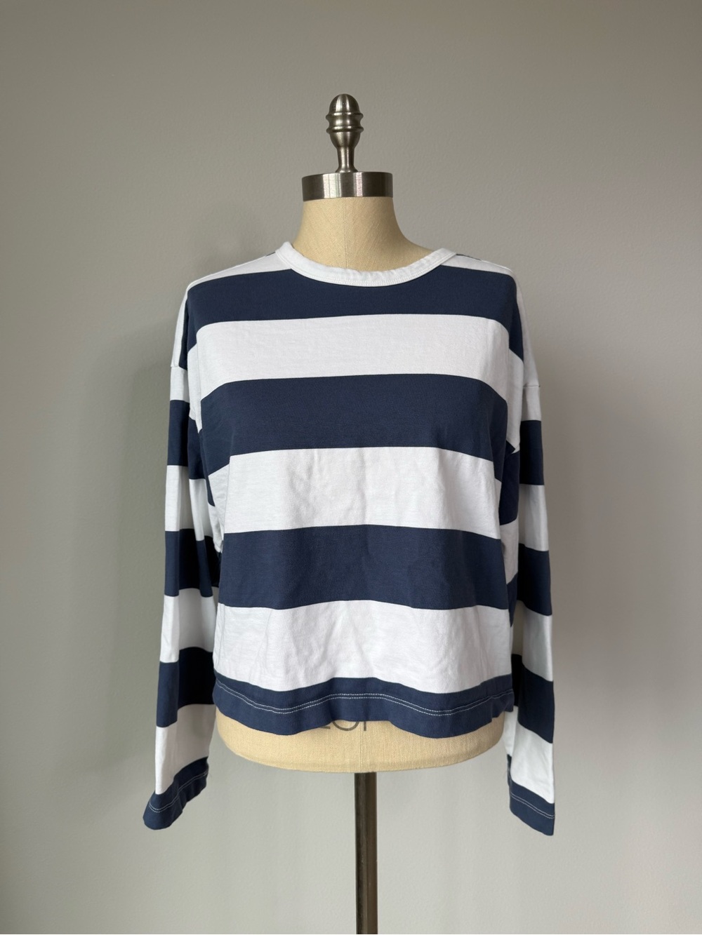 GAP Navy and White Wide-Striped Long Sleeve Top